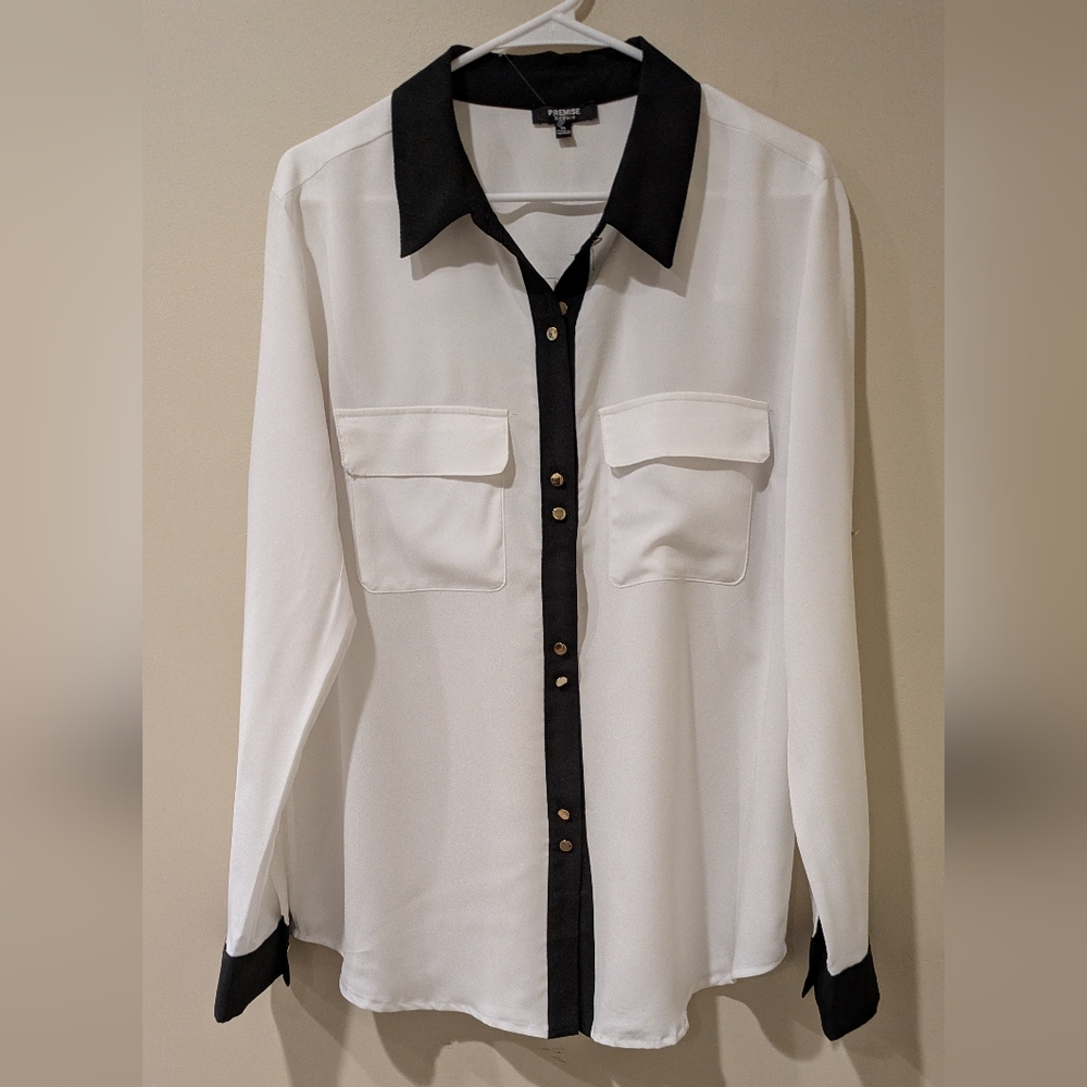 Premise Black and White Blouse Like New ~ Sz XL